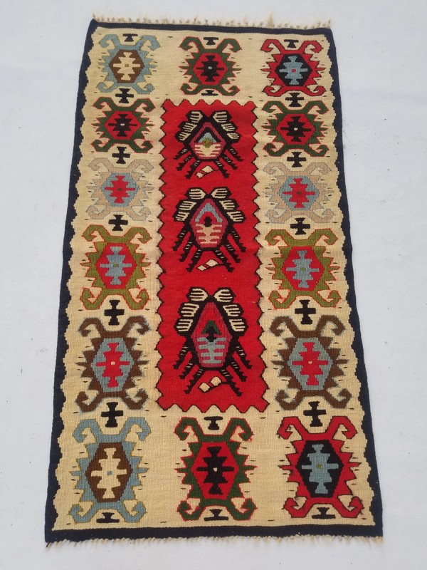 Fine Vintage Traditional Hand Made Oriental Wool Multicolor Kilim 106x59cm gallery