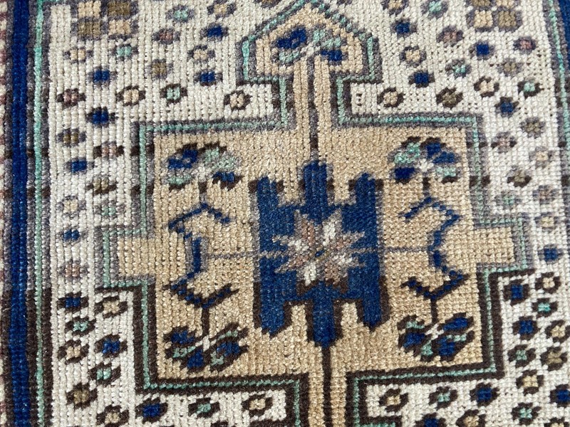Blue rug, Square rug, Turkish rug, Vintage rug, Wool rug, Doormat, 1.4 x 1.6 ft gallery