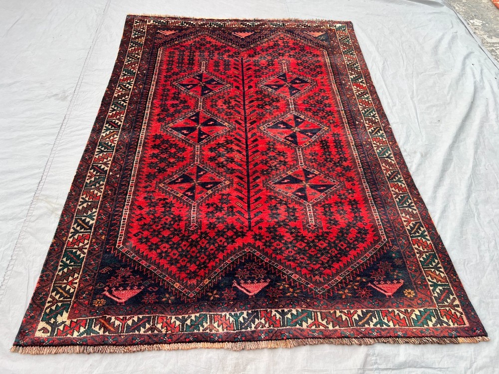 5'9x7'10 Ft Vintage Caucasian Geometric Medallion Hand Knotted Wool Rug
