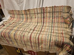 Vintage HAND LOOMED RAG RUG 40 x 28 Frayed Ends Farmhouse Cottage