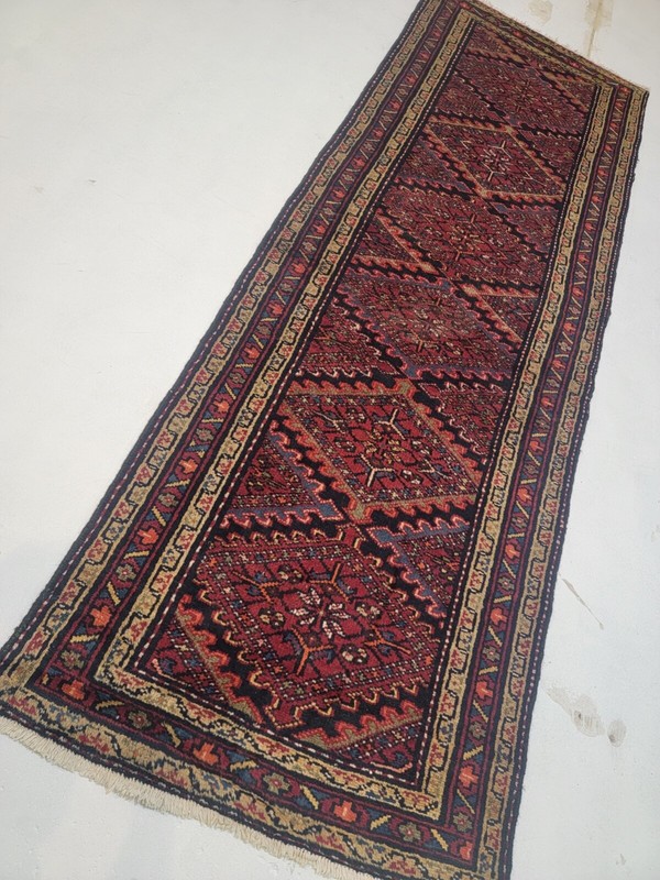 Antique Oriental Hand-Knotted Wool Runner Red/Beige/Black 3'3" x 9'7" gallery