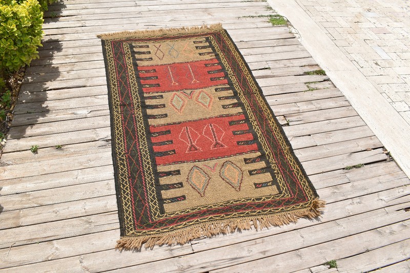 Turkish Rug 3x5 Handwoven East Anatolian Vintage Cicim Natural Kilim 100x165cm gallery