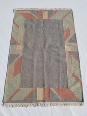 Vintage Handmade Traditional Geometric Cyan Grey Kilim Rug Carpet 5.7×3.9ft