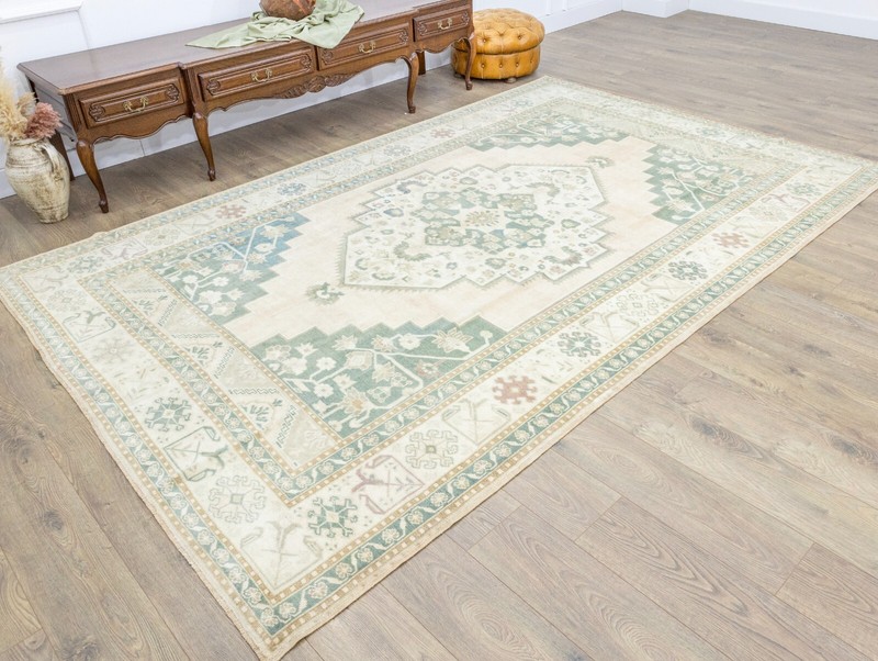 Turkish Oushak Modern Traditional Wool Area Rug Green 6.10x10.8 ft Vintage Rug gallery