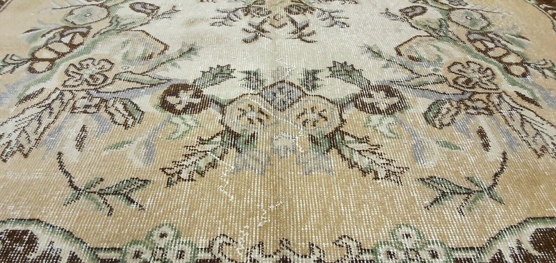 Vintage 1940-1960's Muted Dye,Distressed Wool Pile Oushak Area Rug 5'8" x 8'10" gallery
