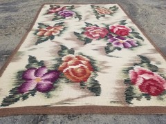 Vintage Traditional Handmade Oriental Floral Wool Brown Kilim 7.3×4.6ft