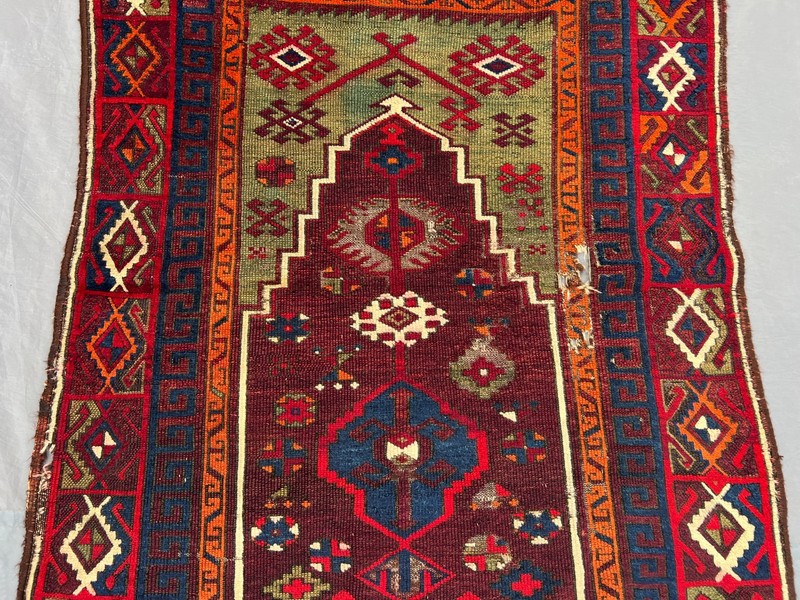 3'1 x 4 ft Antique Turkish Hand Knotted Prayer Rug Tribal Geometric Wool Carpet gallery