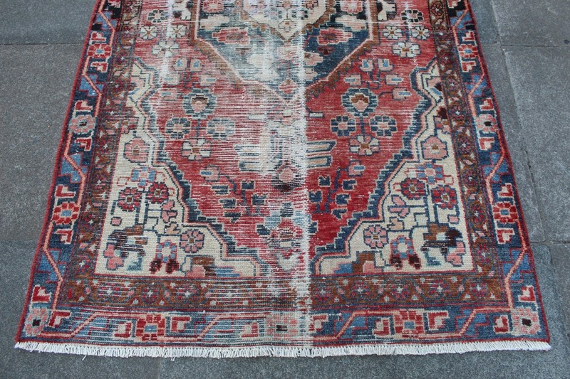 Vintage Worn Hand Made Traditional Oriental Wool Red Large Rug 192x115cm gallery