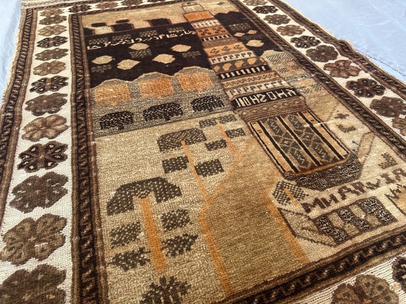 2'9 x 4'2 ft Vintage Afghan Hand Knotted Pictorial Wool Rug Oriental Rug Decor gallery