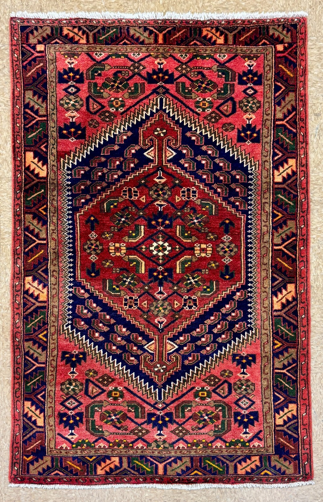 Vintage Zanjan Tribal Wool Area Rug 4x7 Hand Knotted Oriental Red Geometric Boho gallery