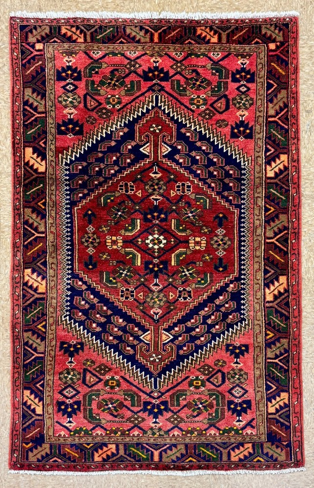 Vintage Zanjan Tribal Wool Area Rug 4x7 Hand Knotted Oriental Red Geometric Boho