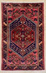 Vintage Zanjan Tribal Wool Area Rug 4×7 Hand Knotted Oriental Red Geometric Boho