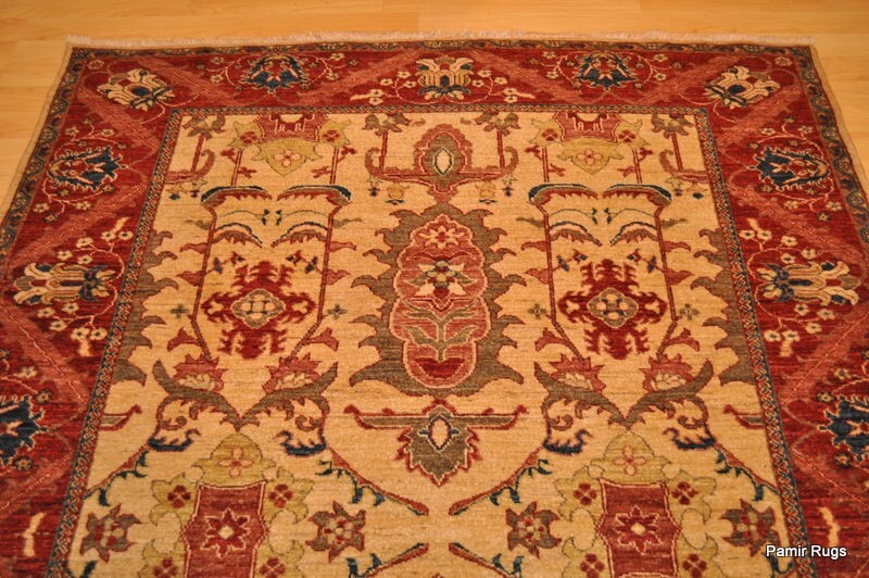 _5'x8' FINE QUALITY ORIENTAL-DESIGN Handmade Wool brick red beige green navy gallery
