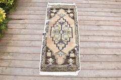 Turkish Carpet Hand Knotted 1×3 Size Doormat Chair Multi Color Rug 49x116cm