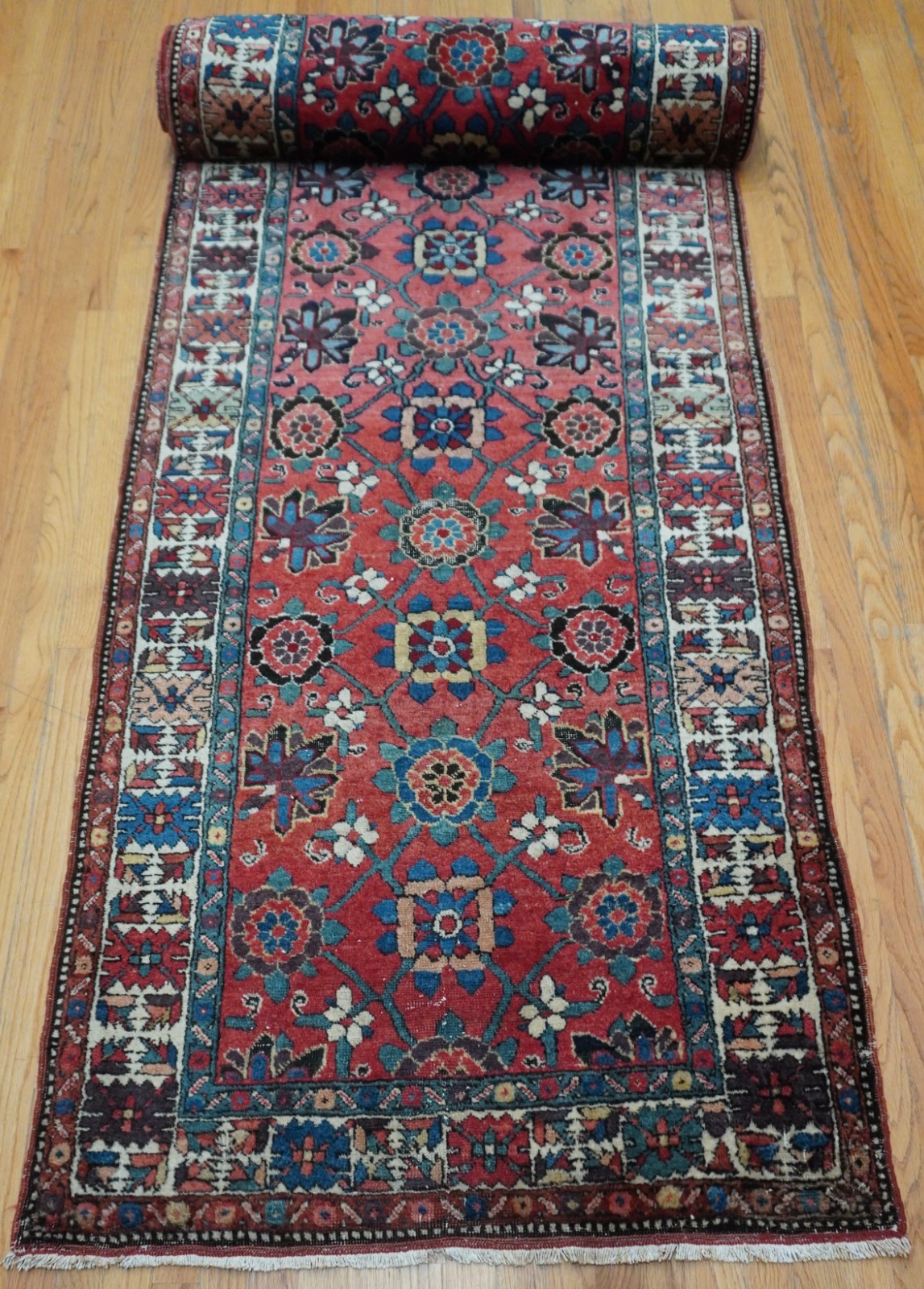 Antique Herizz Runner Hand Knotted Wool Veg. Dye Long Hallway Rug 3'5" x 18' gallery