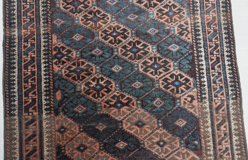 2'9" x 4'9" Antique Tribal Balouchh Hand Knotted Wool Green Amazing Rug gallery