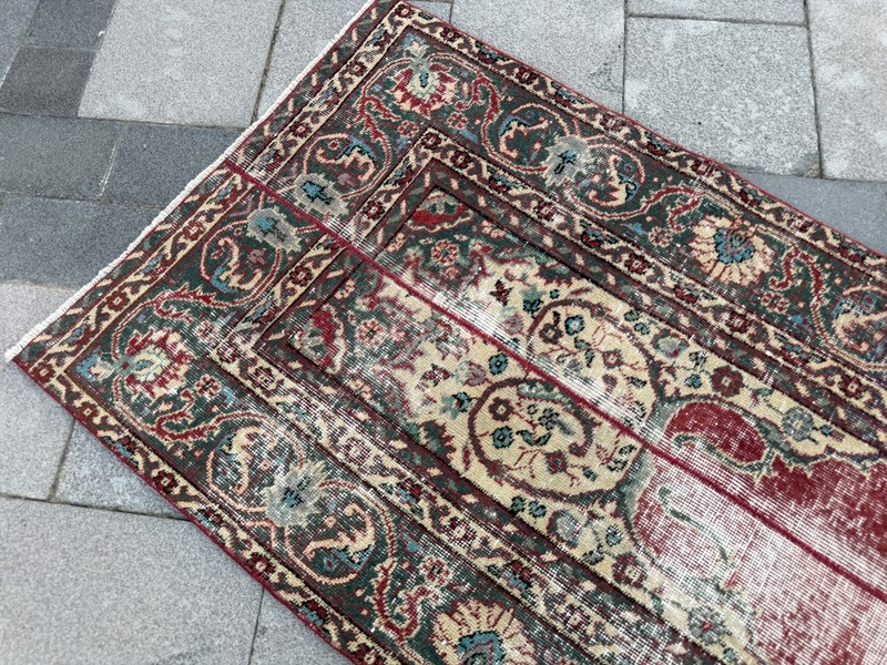 Vintage Red Turkish Runner Rug 2.8x9.7 Ft Handmade Wool Hallway Carpet Distresse gallery