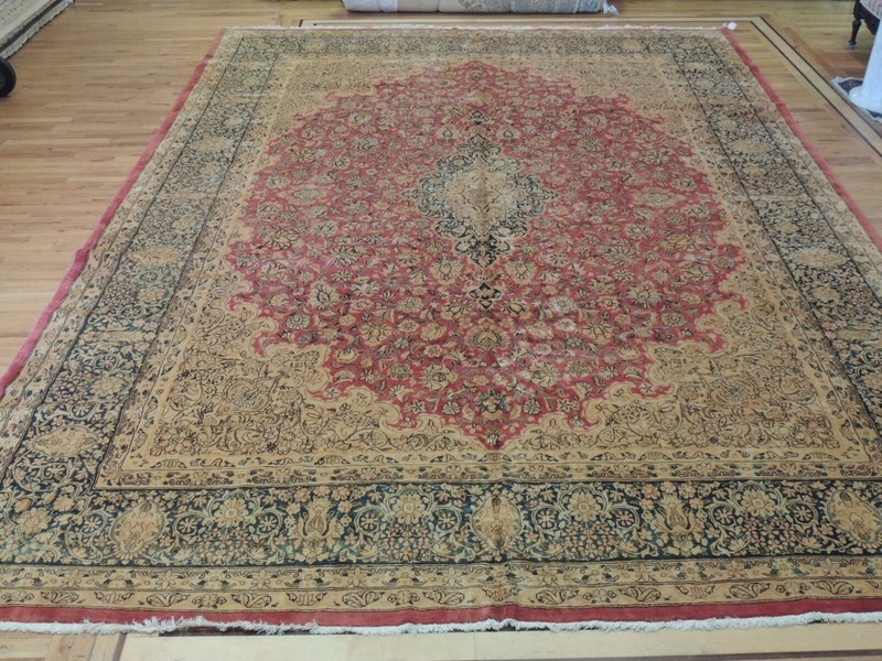 12x16 12x15 Antique Oversize Kashaan Oriental Area Rug Red Gold Beige Navy gallery
