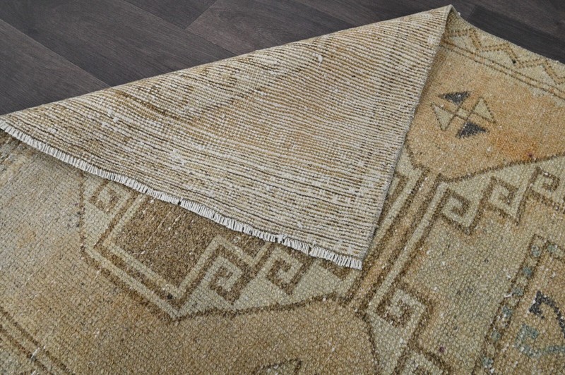 Vintage Turkish Runner Rug 3x9ft Wool Anatolian Handmade Hallway Oushak BEIGE gallery