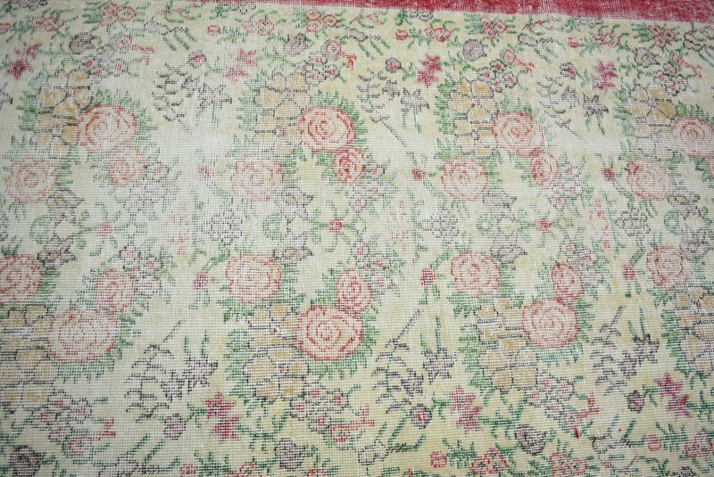 Red Beige Handmade Floral Rug, 3.5x6.5ft, Vintage Turkish Bordered Oushak Rug, gallery