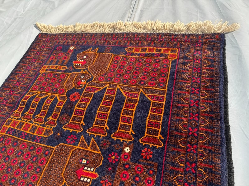 Antique Afghan Hand Knotted 3x5 Ft Wool Rug Traditional Turkmen Pictorial Carpet gallery