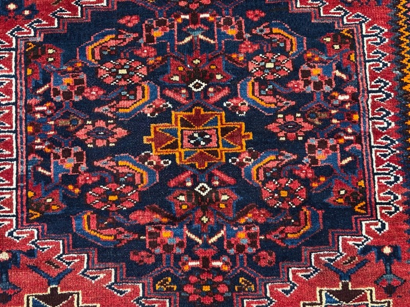 Vintage Zanjan Oriental Tribal Wool Area Rug Hand Knotted Geometric 4x6 Red Blue gallery