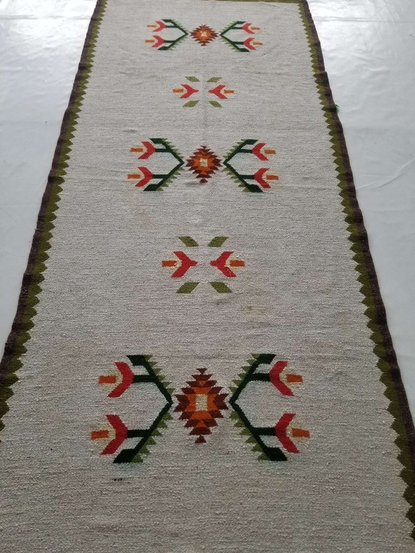Fine Vintage Traditional Hand Made Oriental Wool Green Grey Kilim 201x91cm gallery