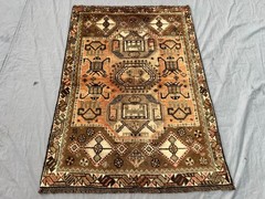 3’9×5’3 Ft Vintage Anatolian Style Geometric Medallion HandKnotted Wool Area Rug