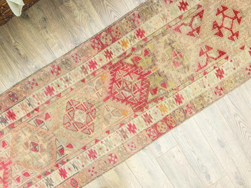 Vintage Turkish Hand-Knotted Oushak Rug - Wool Pastel Extra Long Runner 3x16 ft gallery