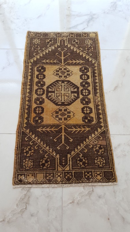 Brown Traditional Geometric Rug Vintage Decor Rug Kitchen Rug Natural Wool Rug gallery
