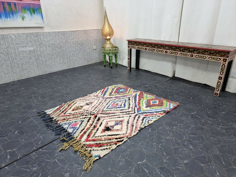 Moroccan Handmade Vintage Boucherouite Rug 3'5''x4'1'' Geometric Pink Cotton Rug gallery