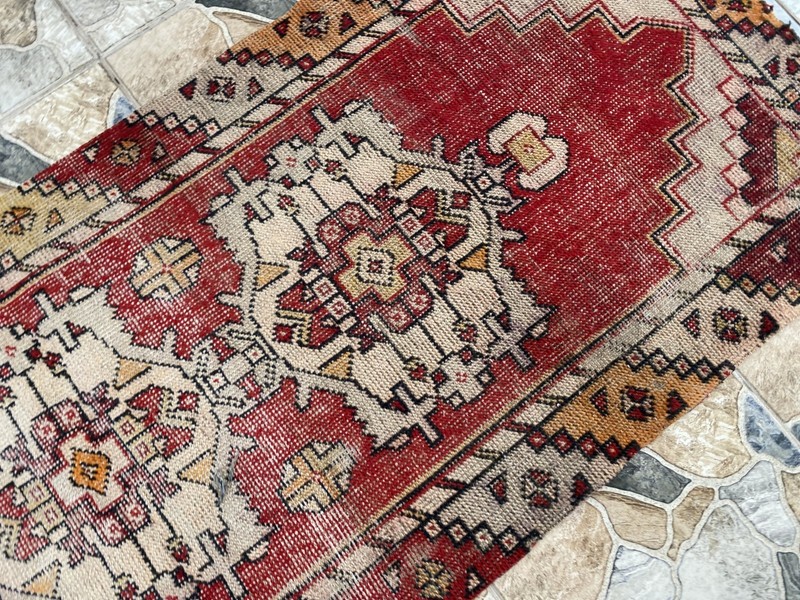 Vintage Rug | Wool Runner Antique Farmhouse Anatolian Handmade Turkish Rug 2x7ft gallery