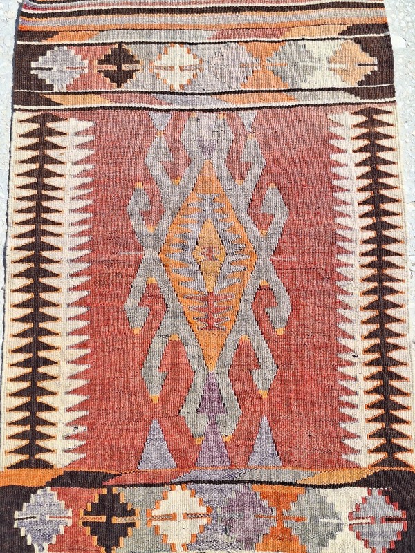 Vintage Turkish Nomad Kilim, Hand Woven Area Or Wall Rug, Fringed By Goat Wool gallery