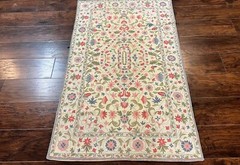 Hand Stitched Indian Rug 4×5, Floral, Vintage Hand Embroidered Rug