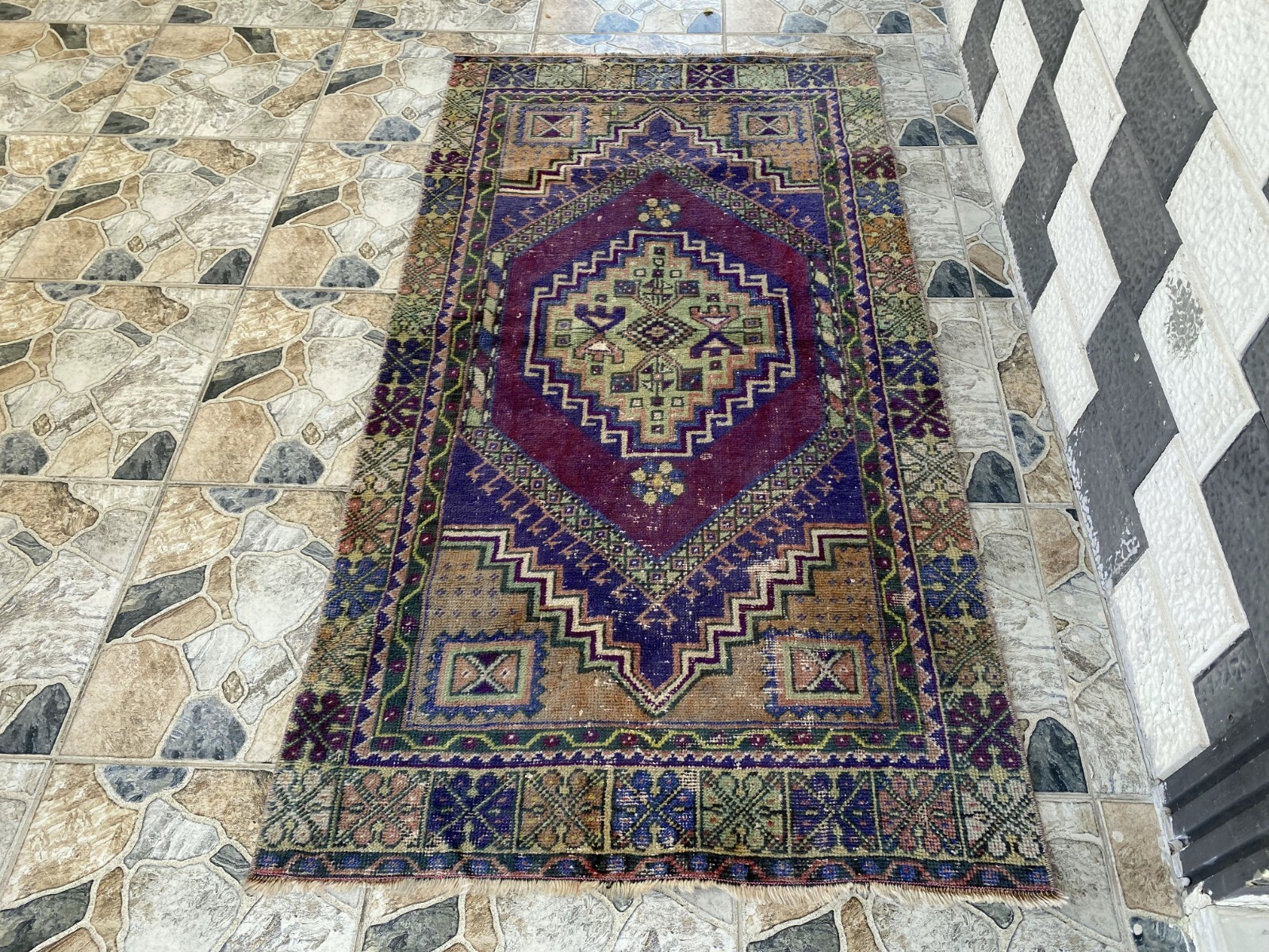Geometric Oushak Vintage Turkish Rug Handmade Farmhouse Oriental Rug 3x6 ft gallery