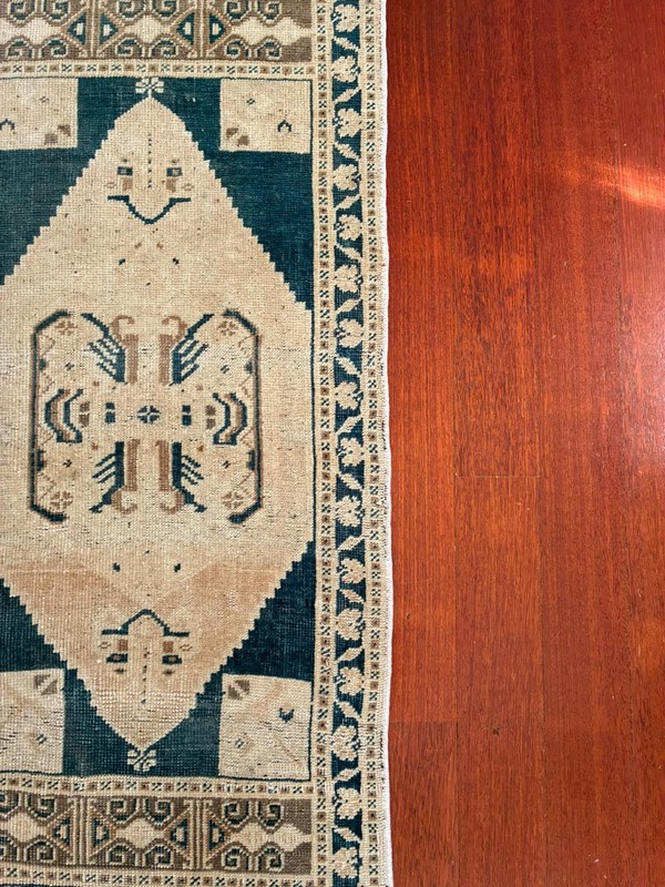 Anatolian 2x4 Accent Runner Blue Cream Brown Wool Vintage Hand Knotted Rug gallery