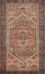 Traditional Vintage Orange Rug 4×7 Ft Hand-Knotted Geometric Wool Carpet