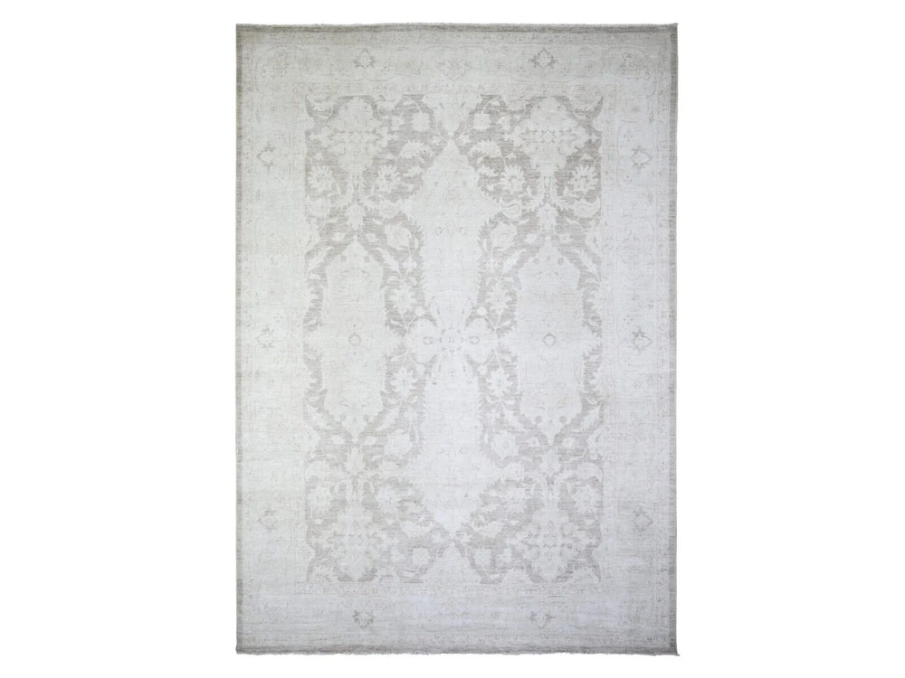 Rare 9'9"x14' Battleship Gray, Angora Pile White Wash Oushak with Faded Design