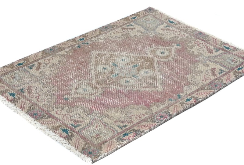 Semi-Antique Distressed Oriental Rug Muted Red Floral Design Carpet 1'7X2'2 ft gallery