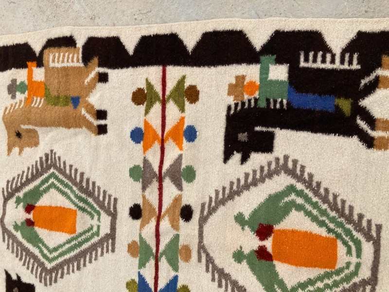 Vintage Handmade Traditional Native American Pictorial Floor Rug 204x118 cm gallery