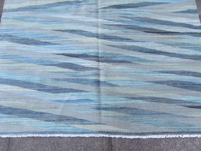 Kilim Vintage Traditional Hand Made Oriental Faded Blue Wool Kilim 196x152cm gallery