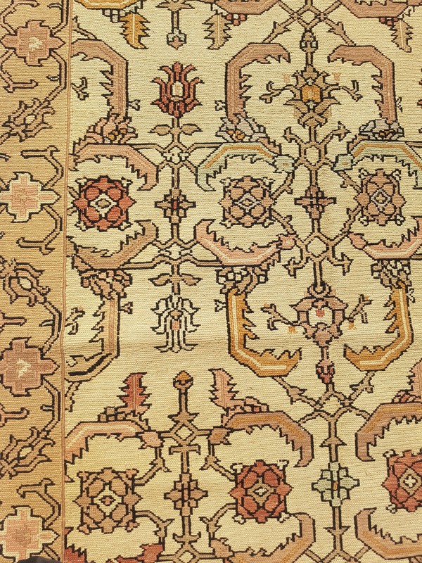 Vintage Traditional Handmade Turkish Oushak-Style Wool Beige Kilim 5.10x4.1ft gallery