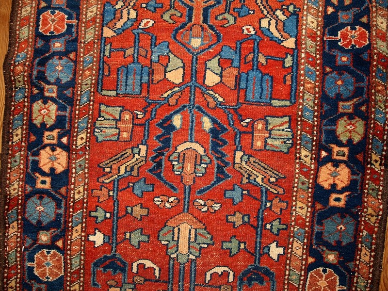 Handmade Antique Oriental Runner Rug 100cm x 310cm Wool 1920s Red Blue gallery