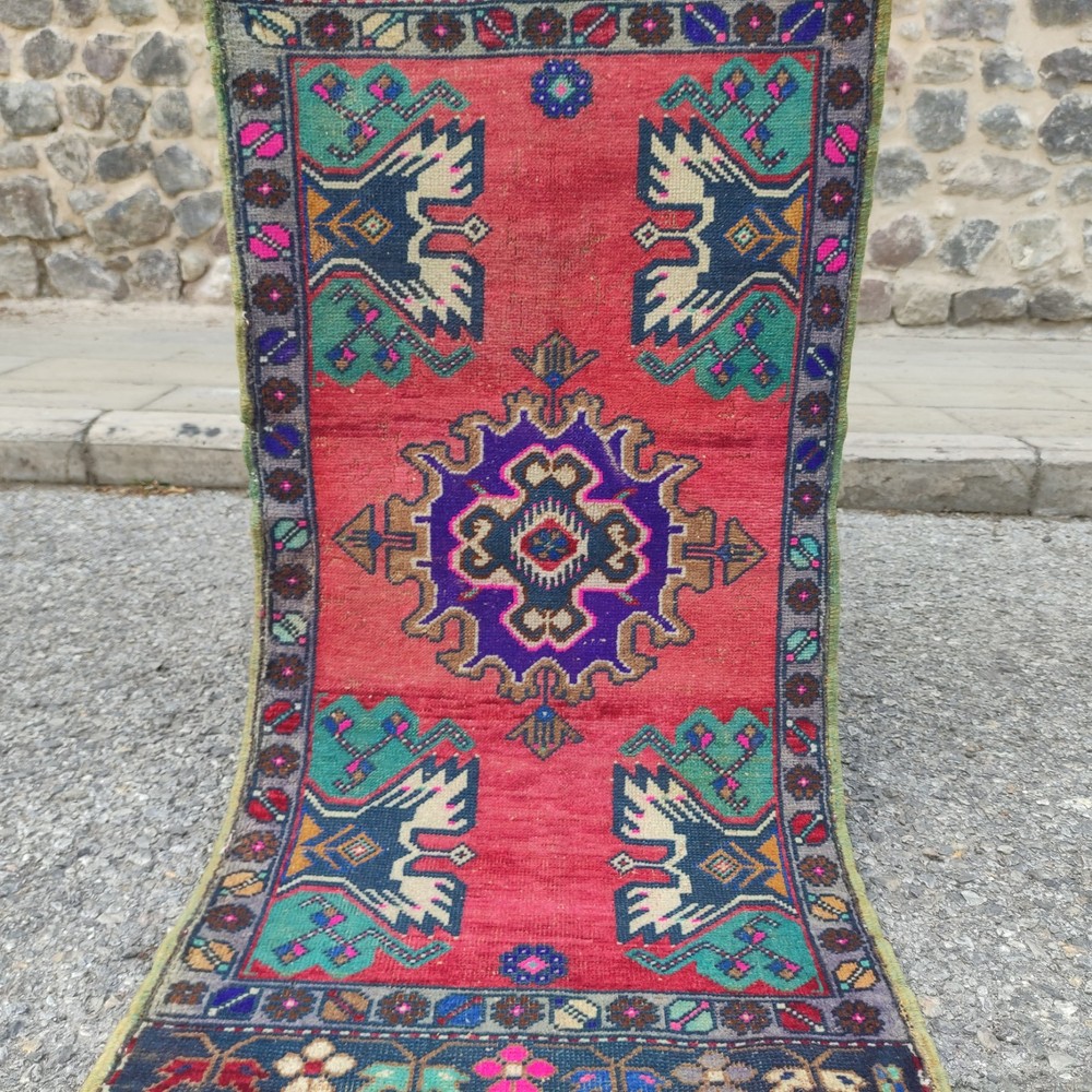 2x4 Turkish Vintage Small Rug 1.8 x 3.54 ft Handmade Wool Bath Mat (55 x 108 cm)