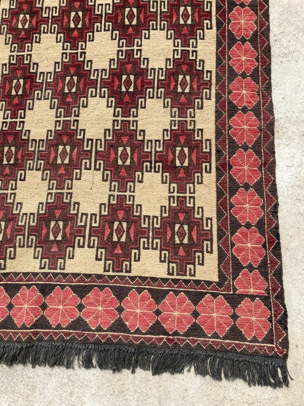 Vintage Traditional Handmade Geometric Bukhara Kilim Floor Runner Rug 318x93 cm gallery