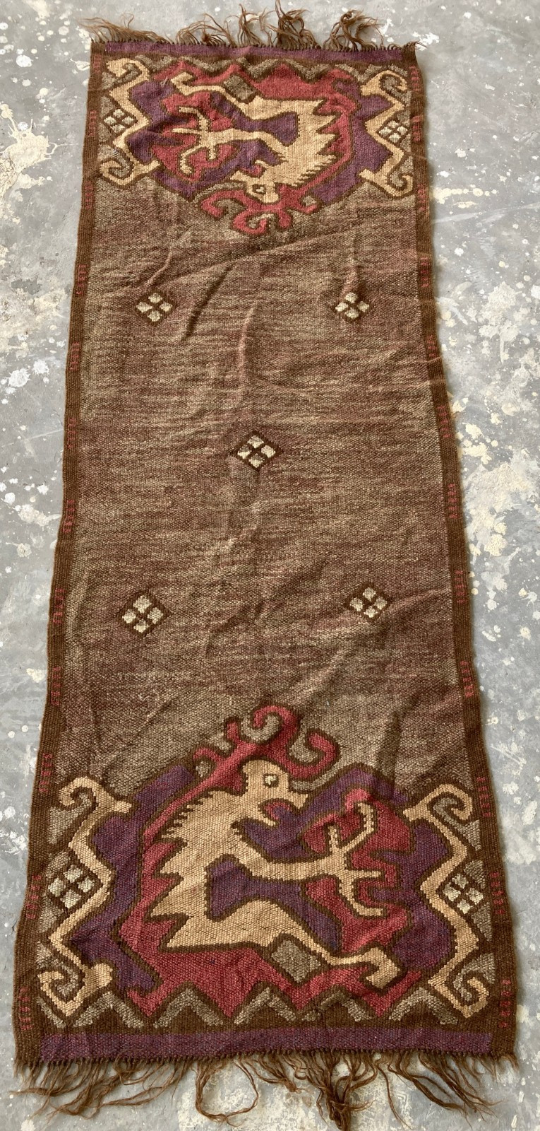 Vintage Handmade Andean Pictorial Traditional Wool Kilim Runner Rug 134x100 cm gallery