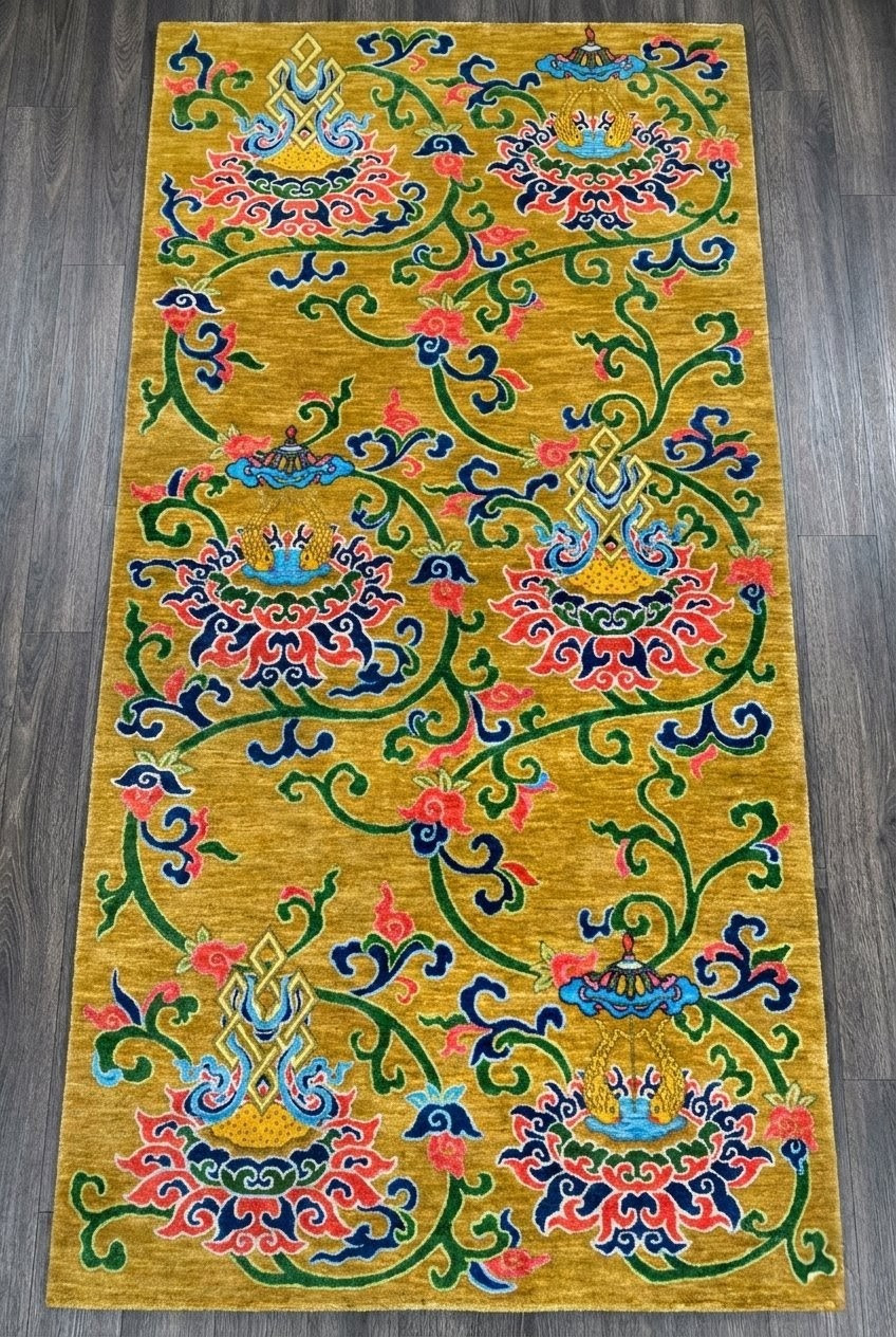 Tibetan Traditional Buddhist Meditation Rugs 3x6 ft Handmade Antique Floral Rugs gallery