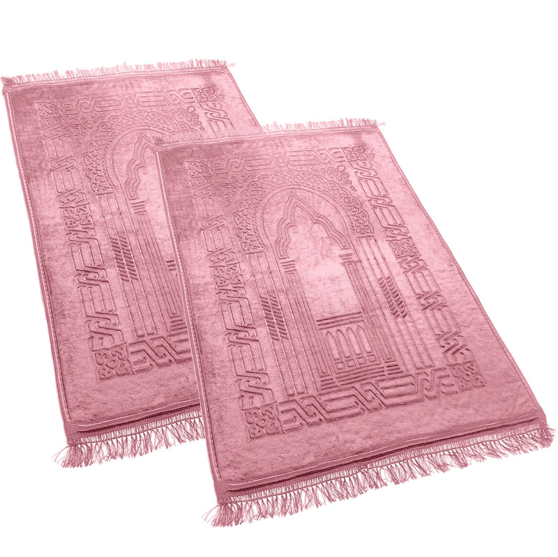 Two Islamic Prayer Rug Oversized Soft Thick Plush Musalla Mat Pink سجادة صلاة gallery