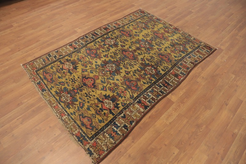 Pre-1900 Gold Kazak Vegetable Dye Antique Rug Wool Hand-knotted Gold Carpet 4x6 gallery
