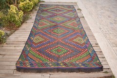 Turkish Kilim Handwoven 5’x11′ Cicim Kilim Natural Wool Vintage Rug 160x355cm